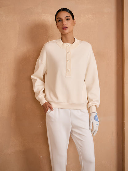 UltraSoft Wool Long Sleeve Stand Collar Button Sweatshirt