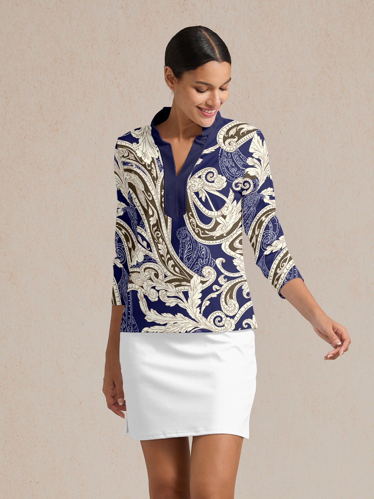 Pretty Feminine Golf Shirt V-Neck Ruffle UPF50+