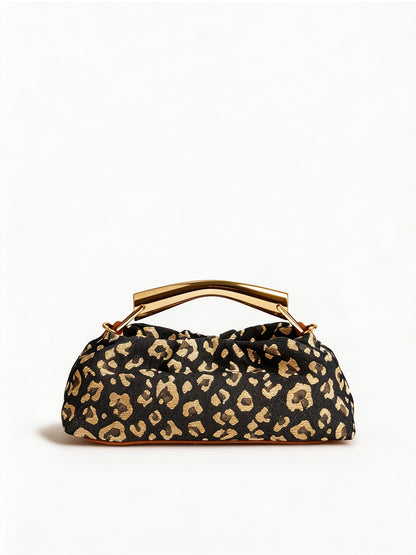 Leopard Jacquard Canvas Pleated Frame Bag