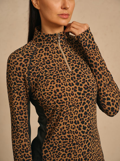 More Than Basic Leopard Mesh Golf Shirt Quarterzip