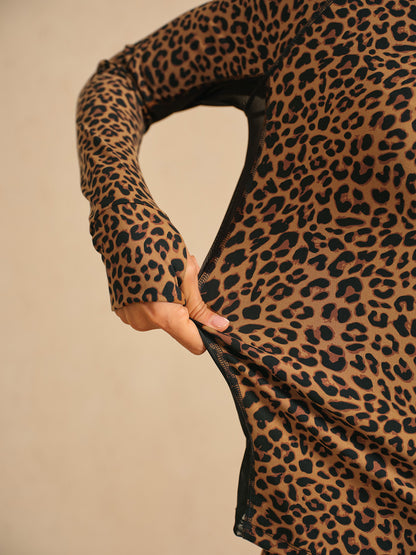 More Than Basic Leopard Mesh Golf Shirt Quarterzip