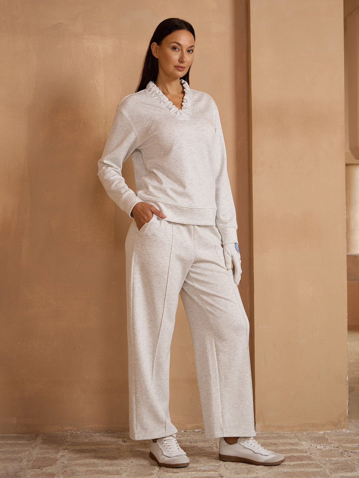 UltraSoft Long Sleeve Ruffle V-Neck Sweatshirt