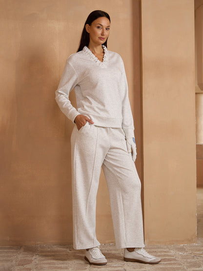 UltraSoft Long Sleeve Ruffle V-Neck Sweatshirt
