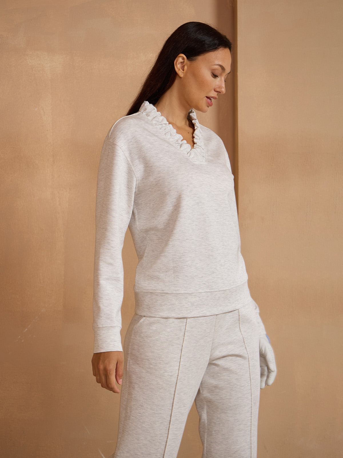 UltraSoft Long Sleeve Ruffle V-Neck Sweatshirt