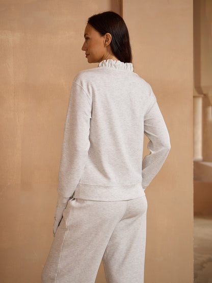 UltraSoft Long Sleeve Ruffle V-Neck Sweatshirt