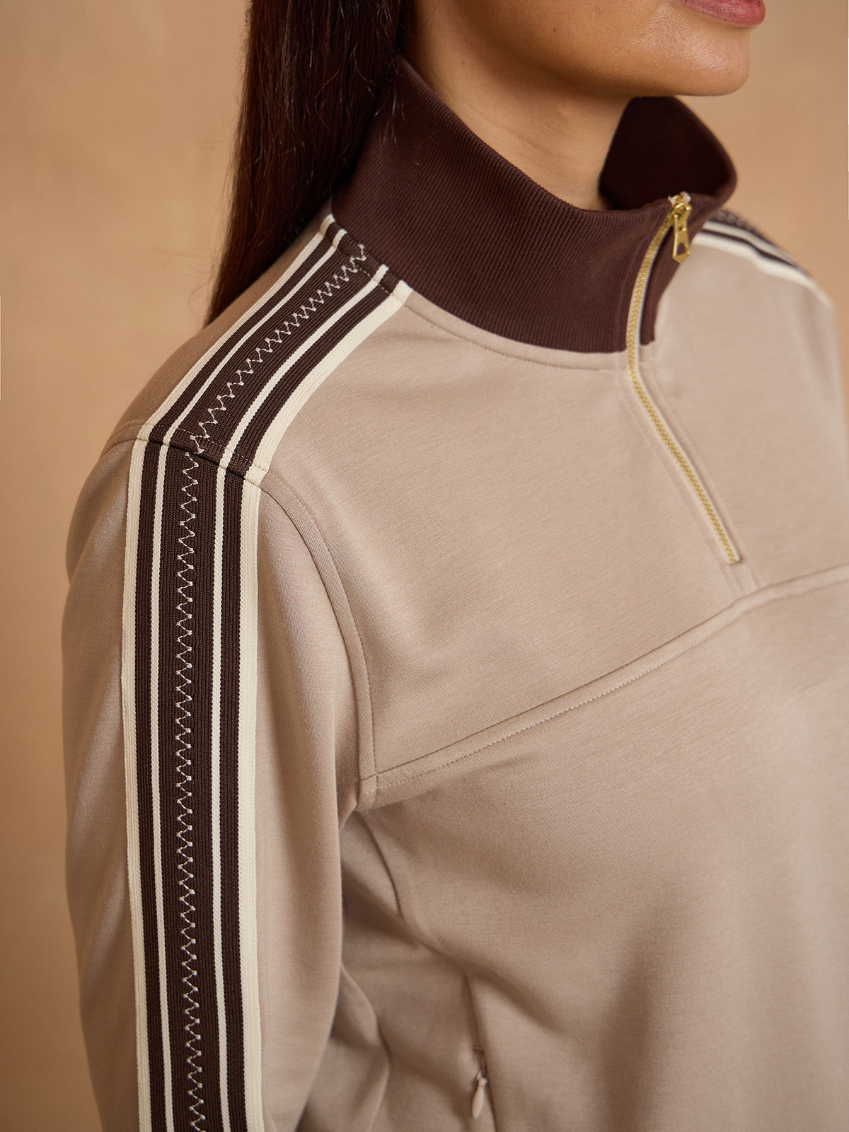 UltraSoft Long Sleeve Stripe Trimmed Quarter Zip Sweatshirt