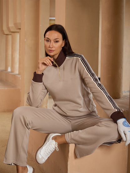 UltraSoft Long Sleeve Stripe Trimmed Quarter Zip Sweatshirt