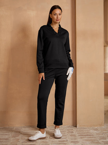 UltraSoft Long Sleeve Ruffle V-Neck Sweatshirt