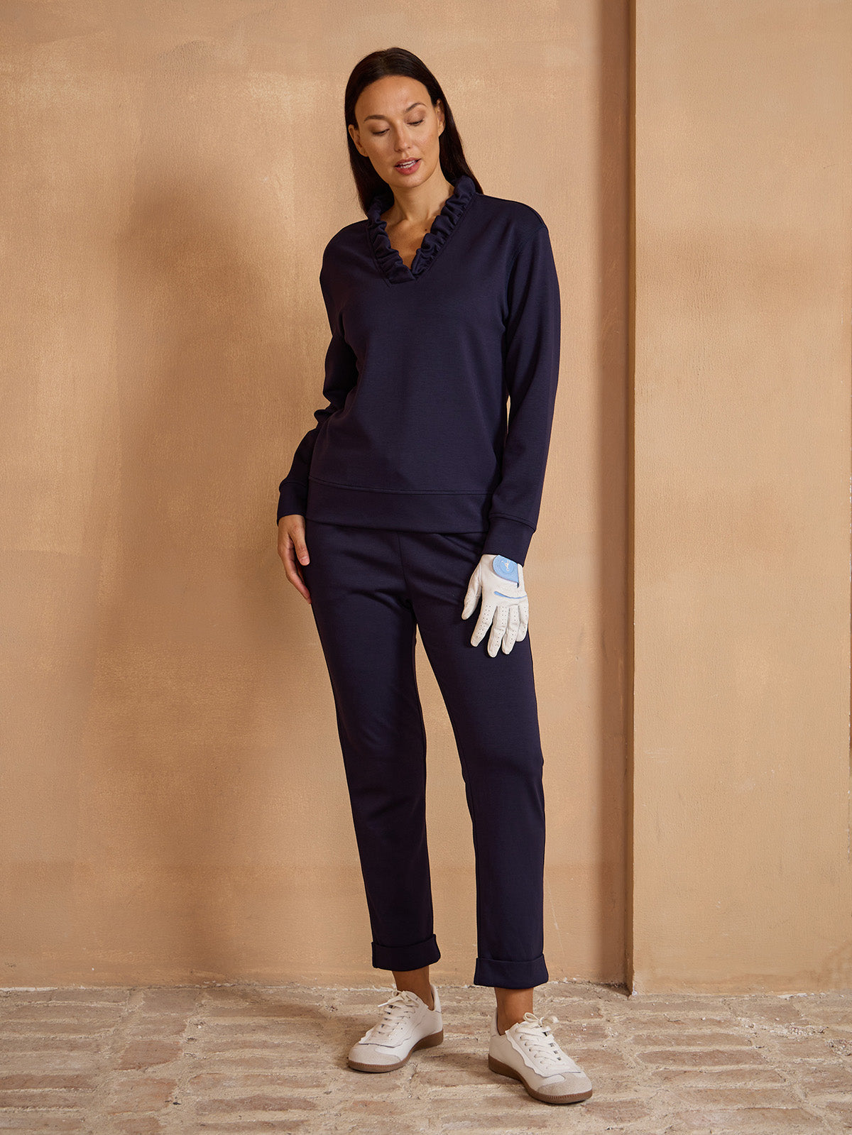 UltraSoft Long Sleeve Ruffle V-Neck Sweatshirt