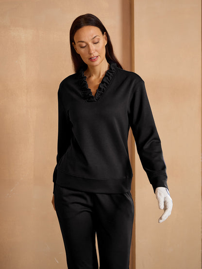 UltraSoft Long Sleeve Ruffle V-Neck Sweatshirt