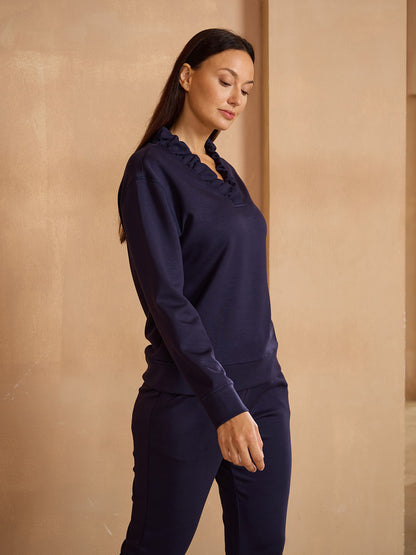 UltraSoft Long Sleeve Ruffle V-Neck Sweatshirt