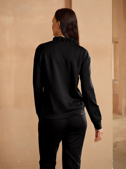 UltraSoft Long Sleeve Ruffle V-Neck Sweatshirt
