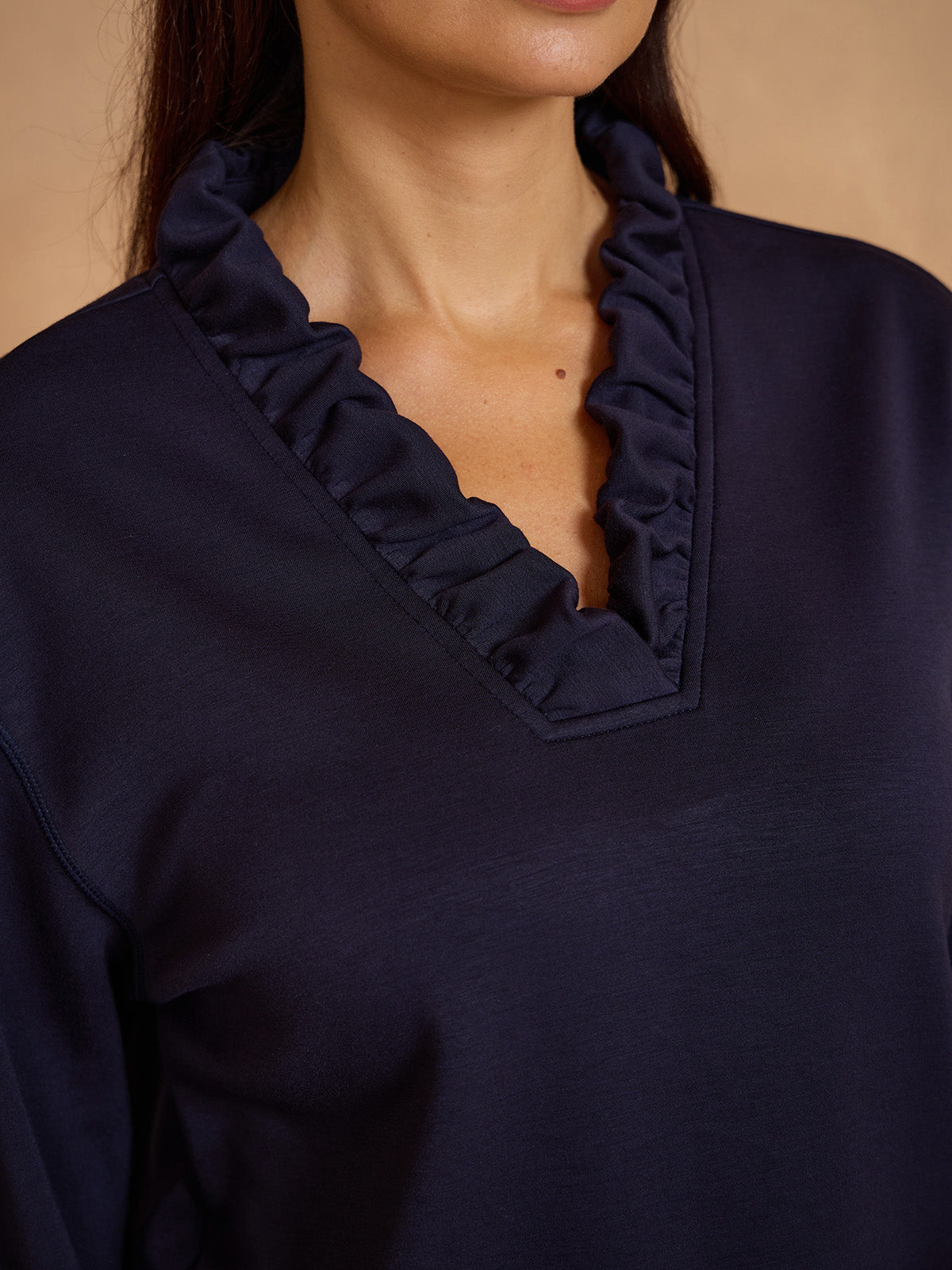 UltraSoft Long Sleeve Ruffle V-Neck Sweatshirt