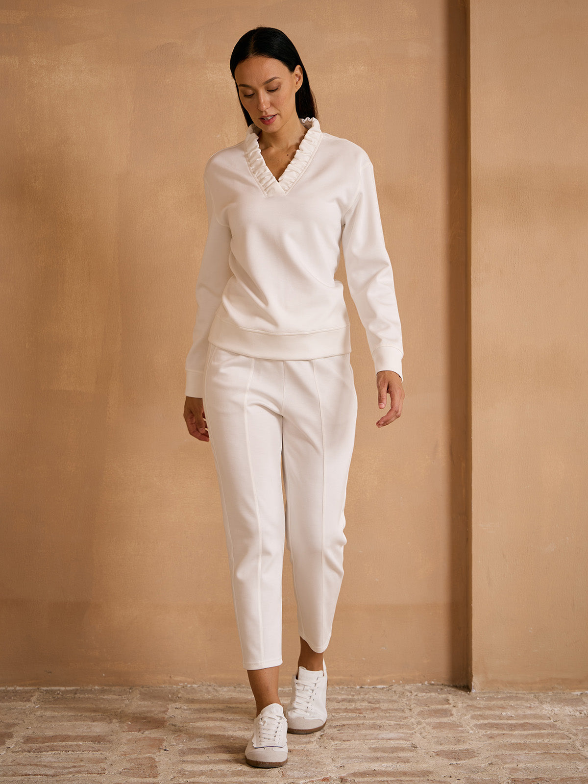 UltraSoft Long Sleeve Ruffle V-Neck Sweatshirt