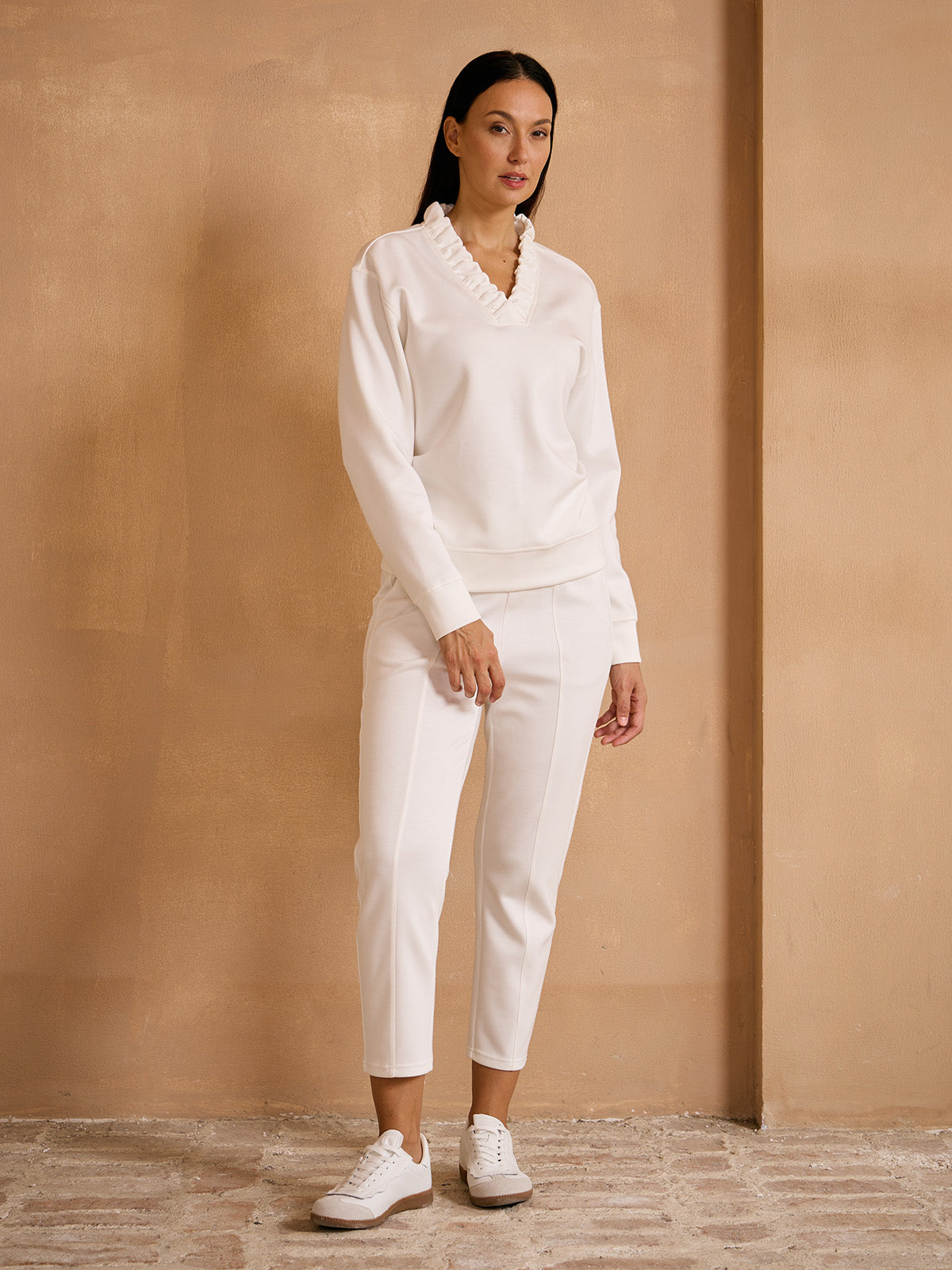 UltraSoft Long Sleeve Ruffle V-Neck Sweatshirt
