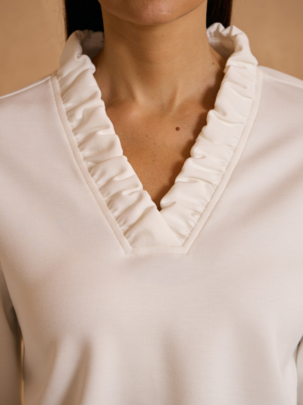 UltraSoft Long Sleeve Ruffle V-Neck Sweatshirt
