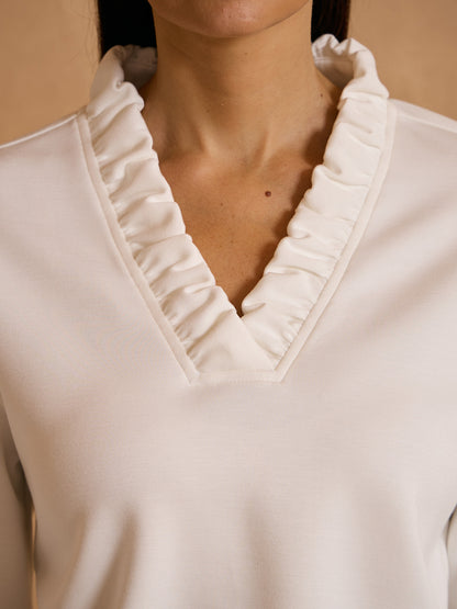 UltraSoft Long Sleeve Ruffle V-Neck Sweatshirt