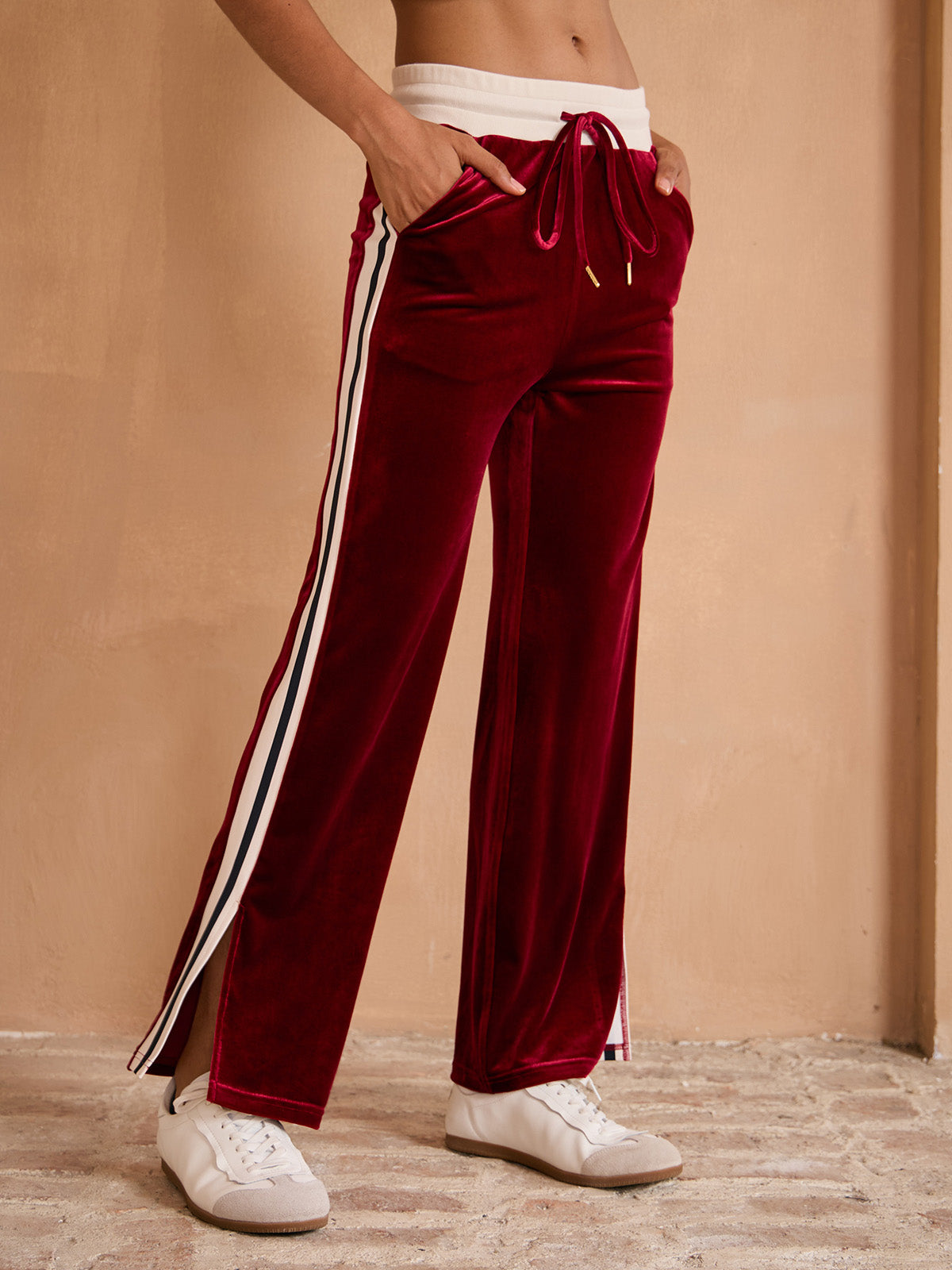 Pantalon large en velours UltraSoft extensible à cordon