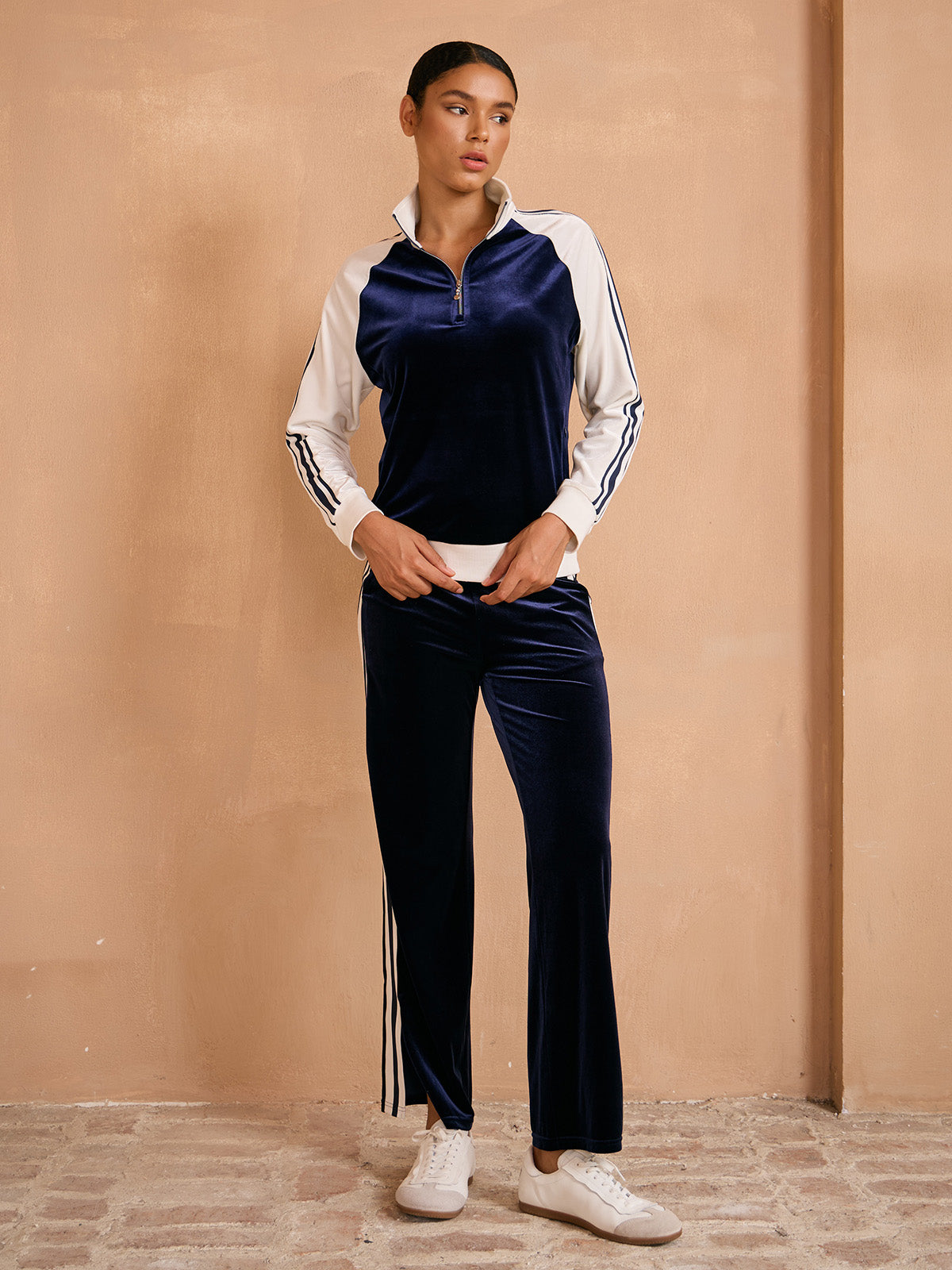 UltraSoft Velour Long Sleeve Color Block Quarterzip Sweatshirt