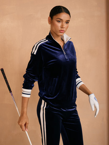 UltraSoft Velour Long Sleeve Striped Quarterzip Sweatshirt