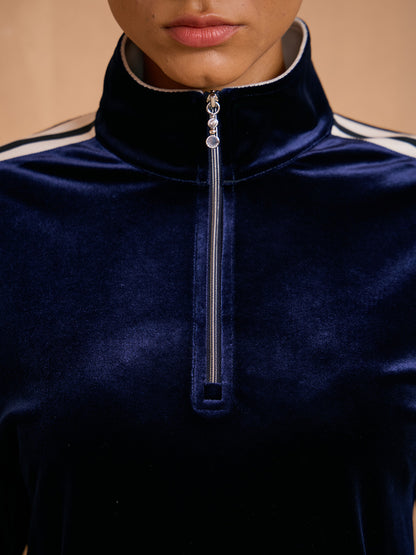 UltraSoft Velour Long Sleeve Striped Quarterzip Sweatshirt