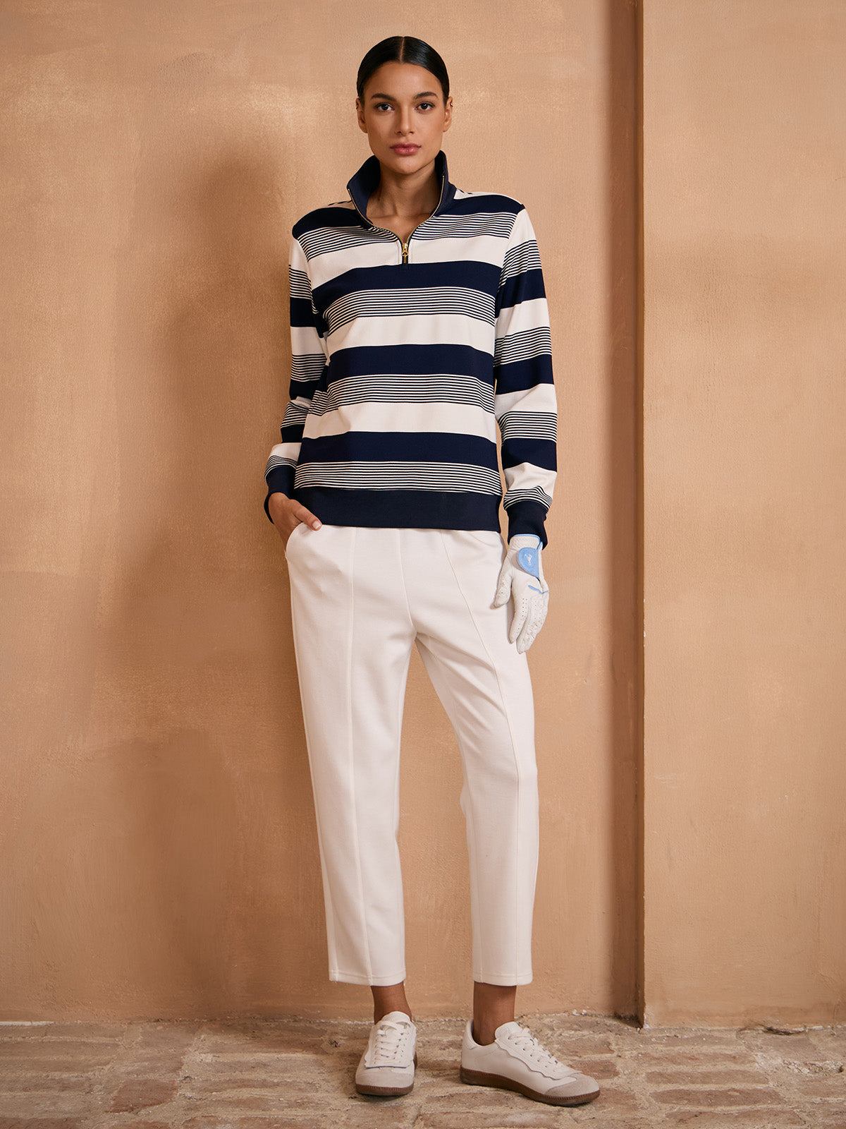 More Than Basic Striped Pique Golf Sweatshirt