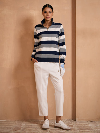 More Than Basic Striped Pique Golf Sweatshirt