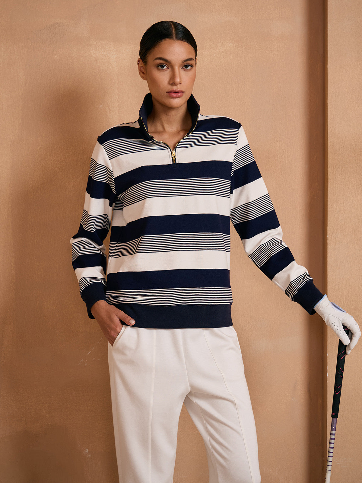 More Than Basic Striped Pique Golf Sweatshirt
