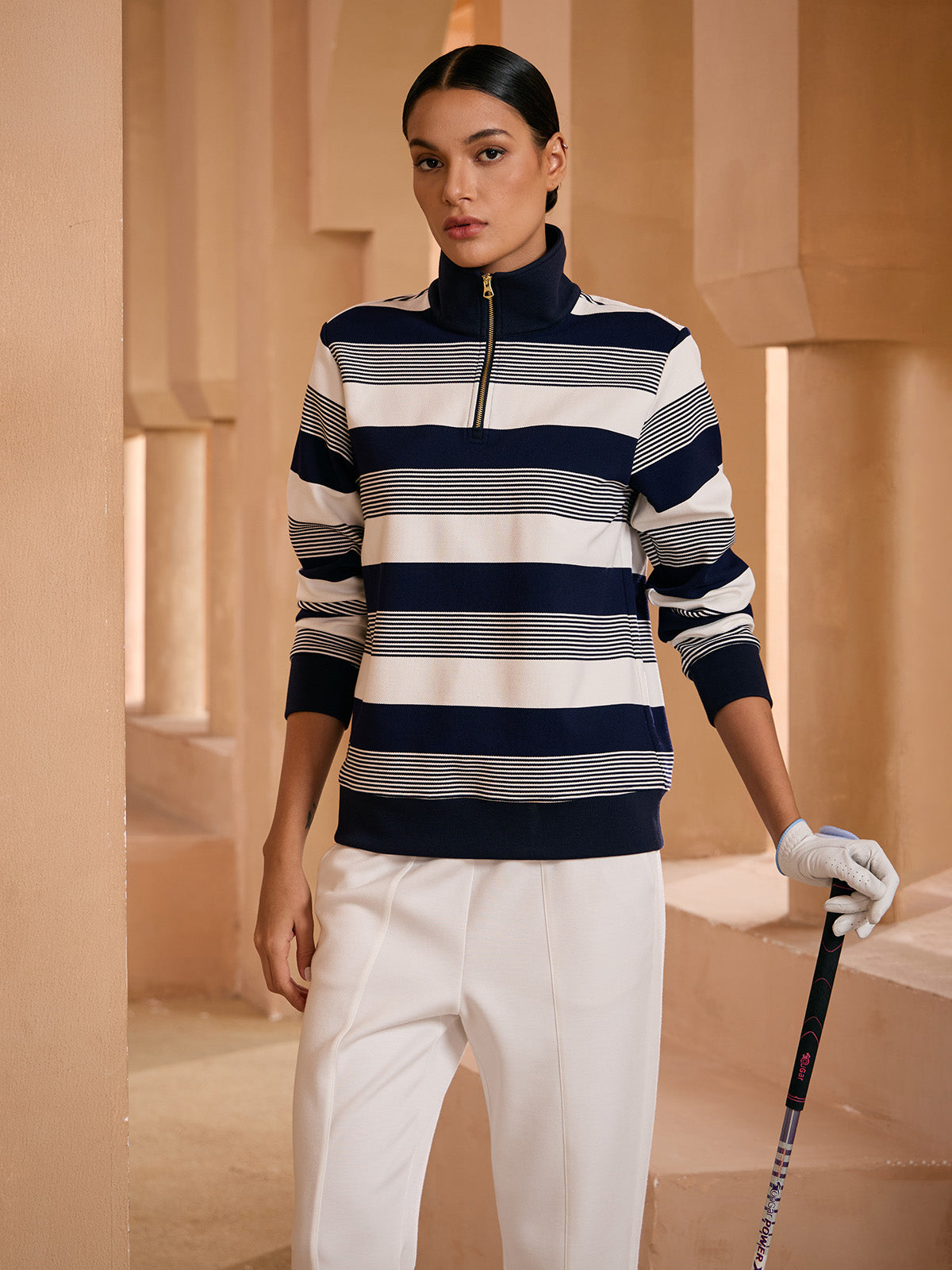 More Than Basic Striped Pique Golf Sweatshirt