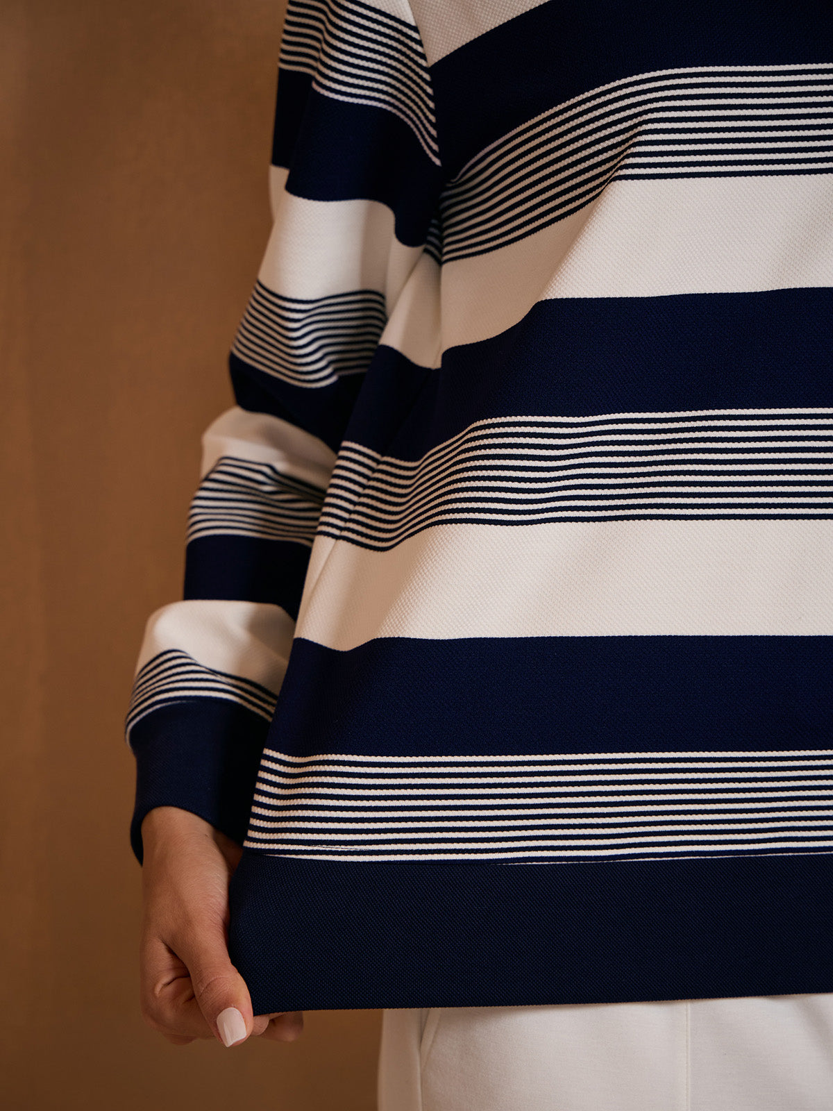 More Than Basic Striped Pique Golf Sweatshirt