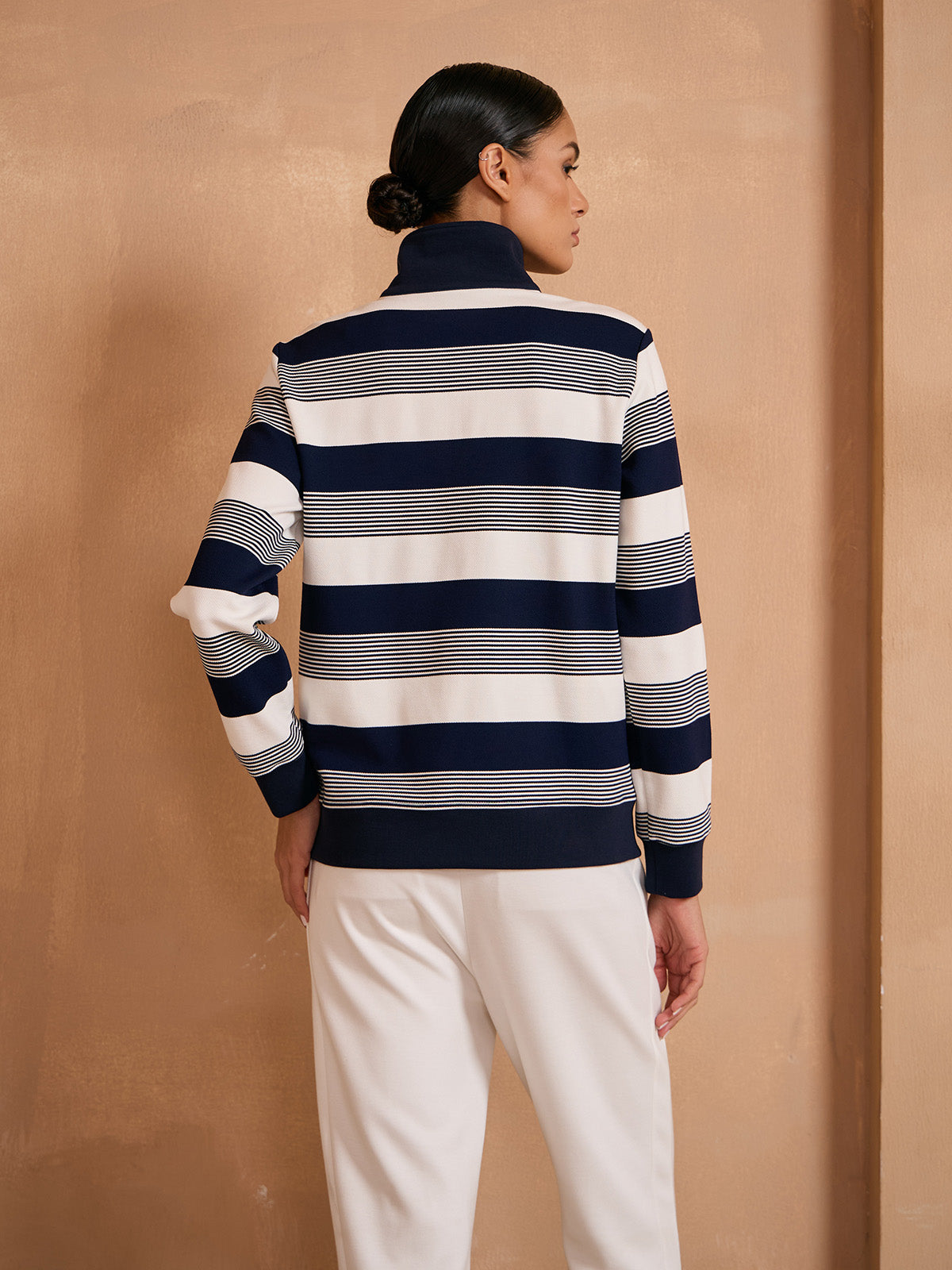 More Than Basic Striped Pique Golf Sweatshirt
