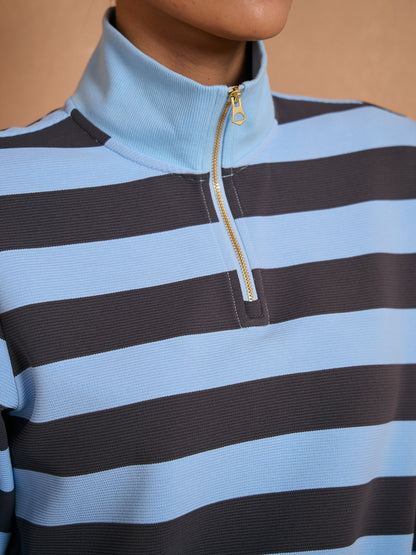 More Than Basic Striped Waffle Textured Golf Sweatshirt