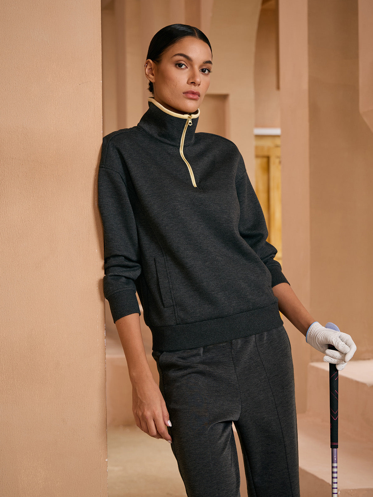 UltraSoft Color Block Quarterzip Sweatshirt