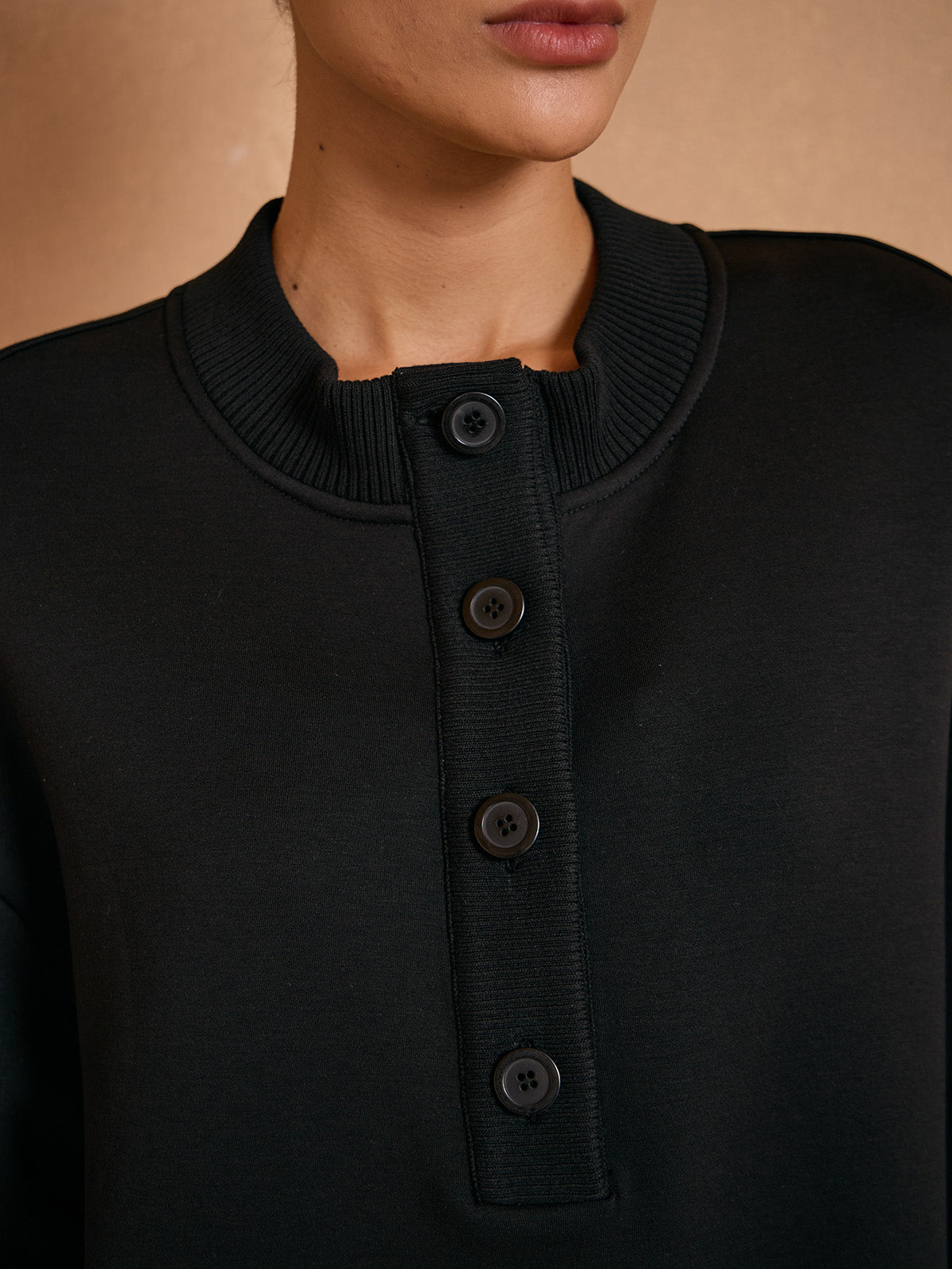 UltraSoft Wool Long Sleeve Stand Collar Button Sweatshirt