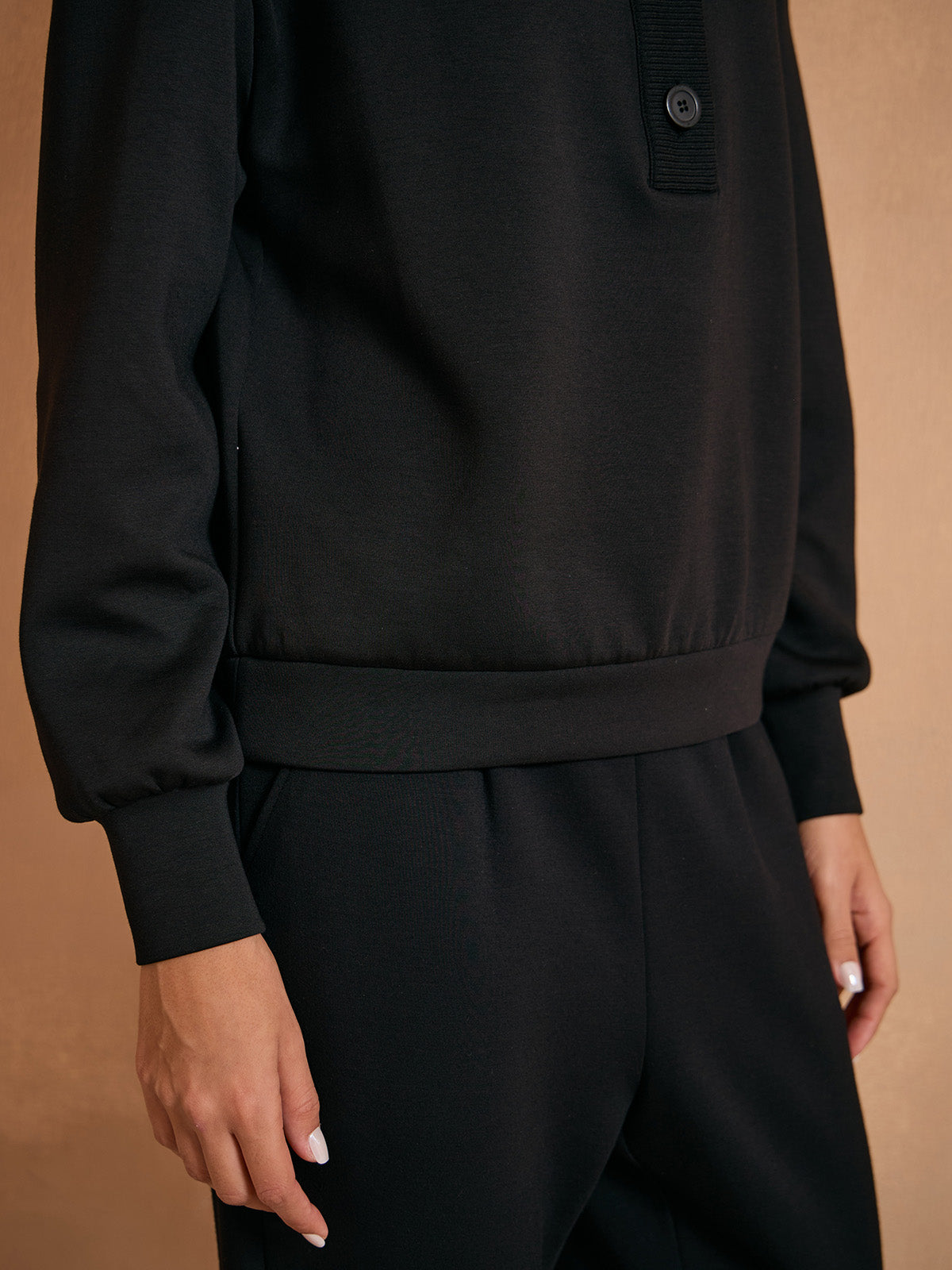 UltraSoft Wool Long Sleeve Stand Collar Button Sweatshirt