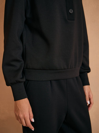 UltraSoft Wool Long Sleeve Stand Collar Button Sweatshirt