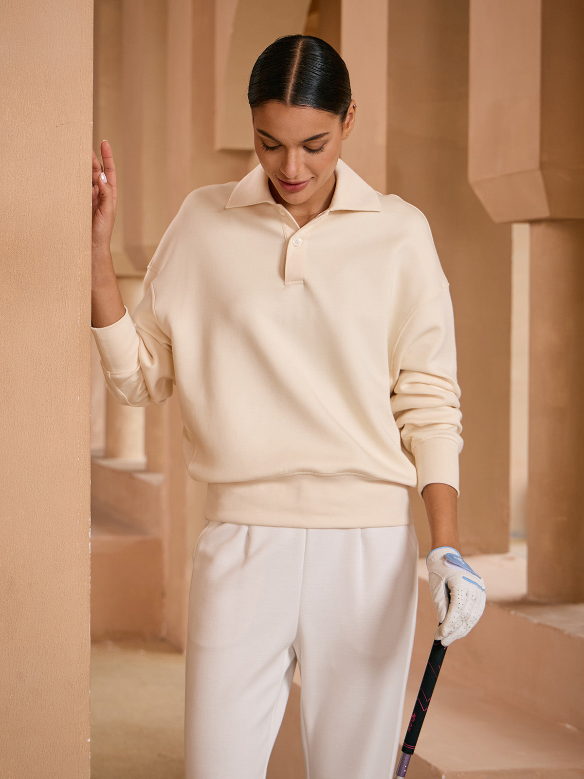 UltraSoft Wool Long Sleeve Collared Button Sweatshirt