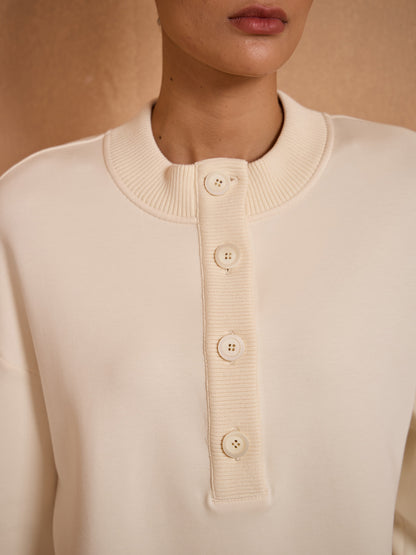 UltraSoft Wool Long Sleeve Stand Collar Button Sweatshirt