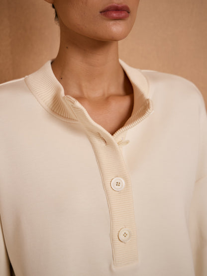 UltraSoft Wool Long Sleeve Stand Collar Button Sweatshirt