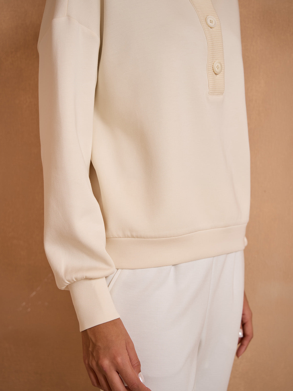 UltraSoft Wool Long Sleeve Stand Collar Button Sweatshirt