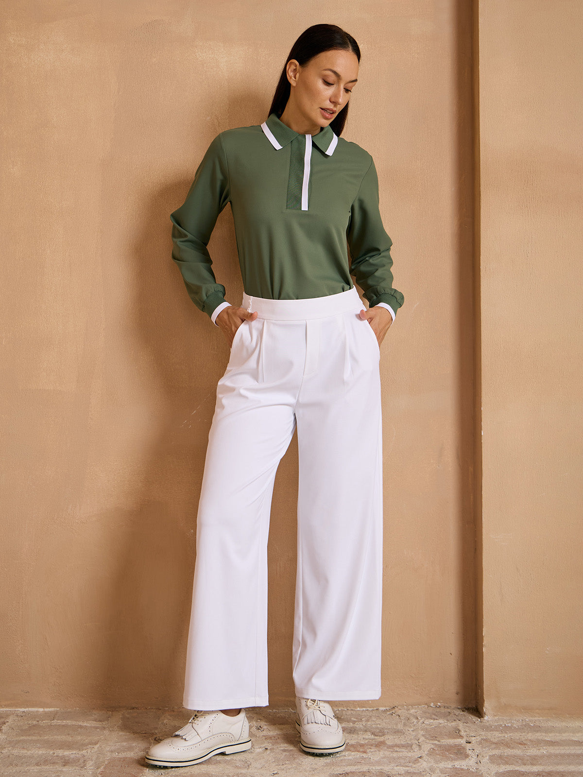 Crisp Couture Long Sleeve Polo Top UPF50+