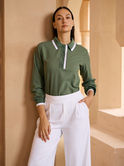 Crisp Couture Long Sleeve Polo Top UPF50+