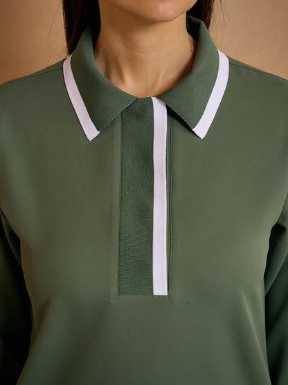 Crisp Couture Long Sleeve Polo Top UPF50+