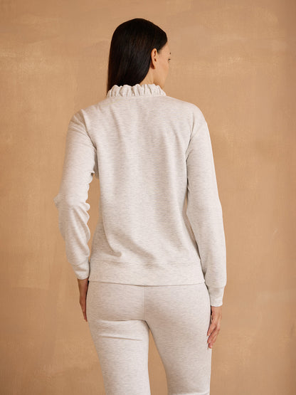 Felpa UltraSoft a maniche lunghe con volant e scollo a V