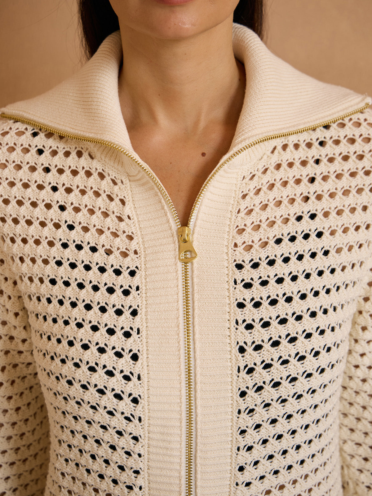 Crisp Couture Pointelle Knit Full Zip Cardigan