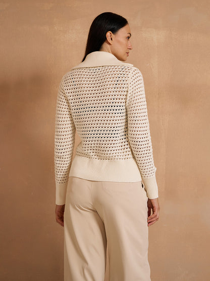Crisp Couture Pointelle Knit Full Zip Cardigan
