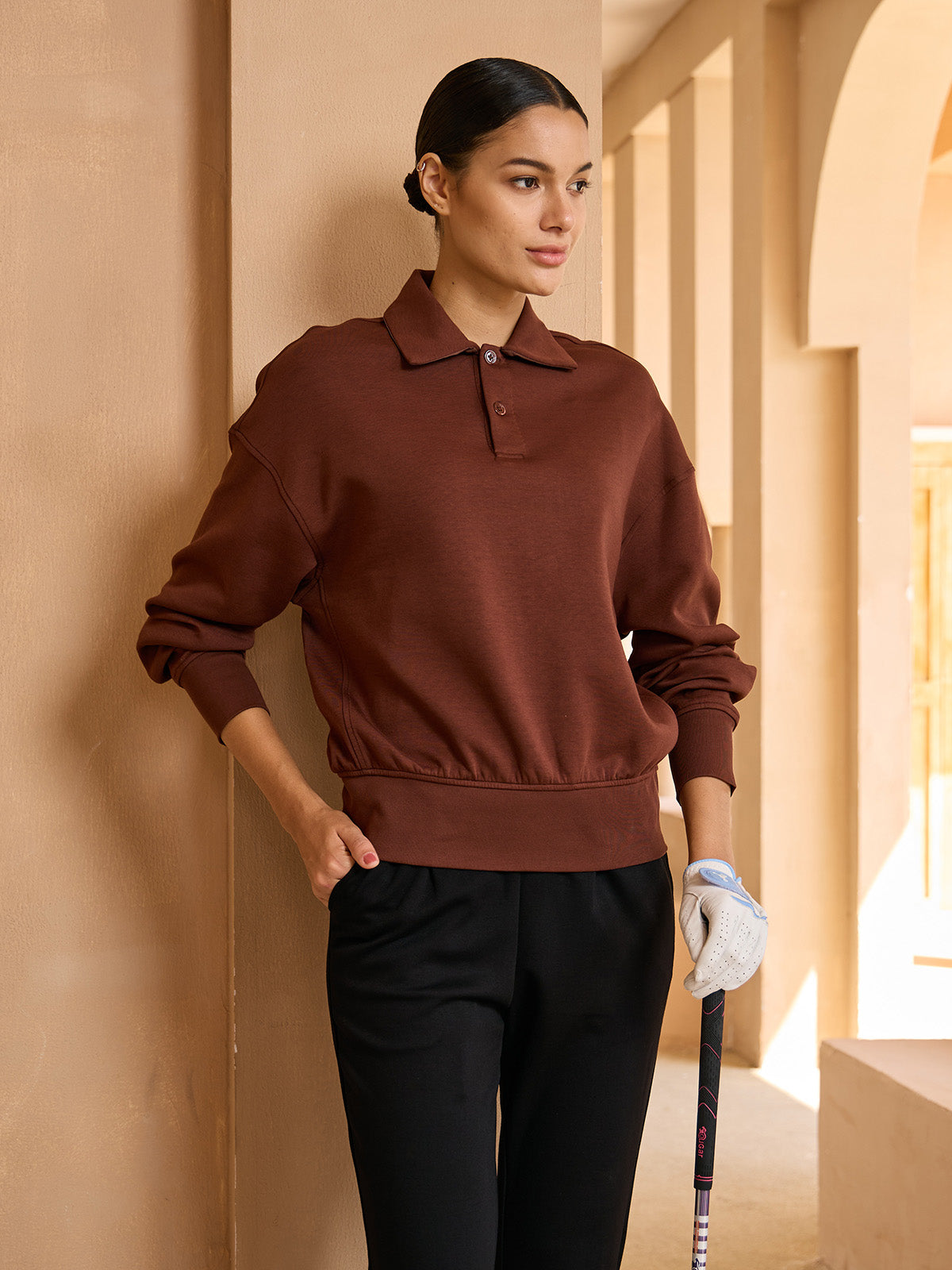 UltraSoft Wool bluza z kołnierzykiem i guzikami, długi rękaw