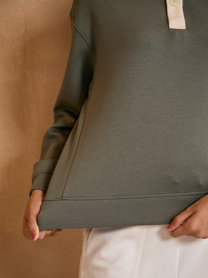 Felpa UltraSoft Wool a maniche lunghe con colletto e bottoni