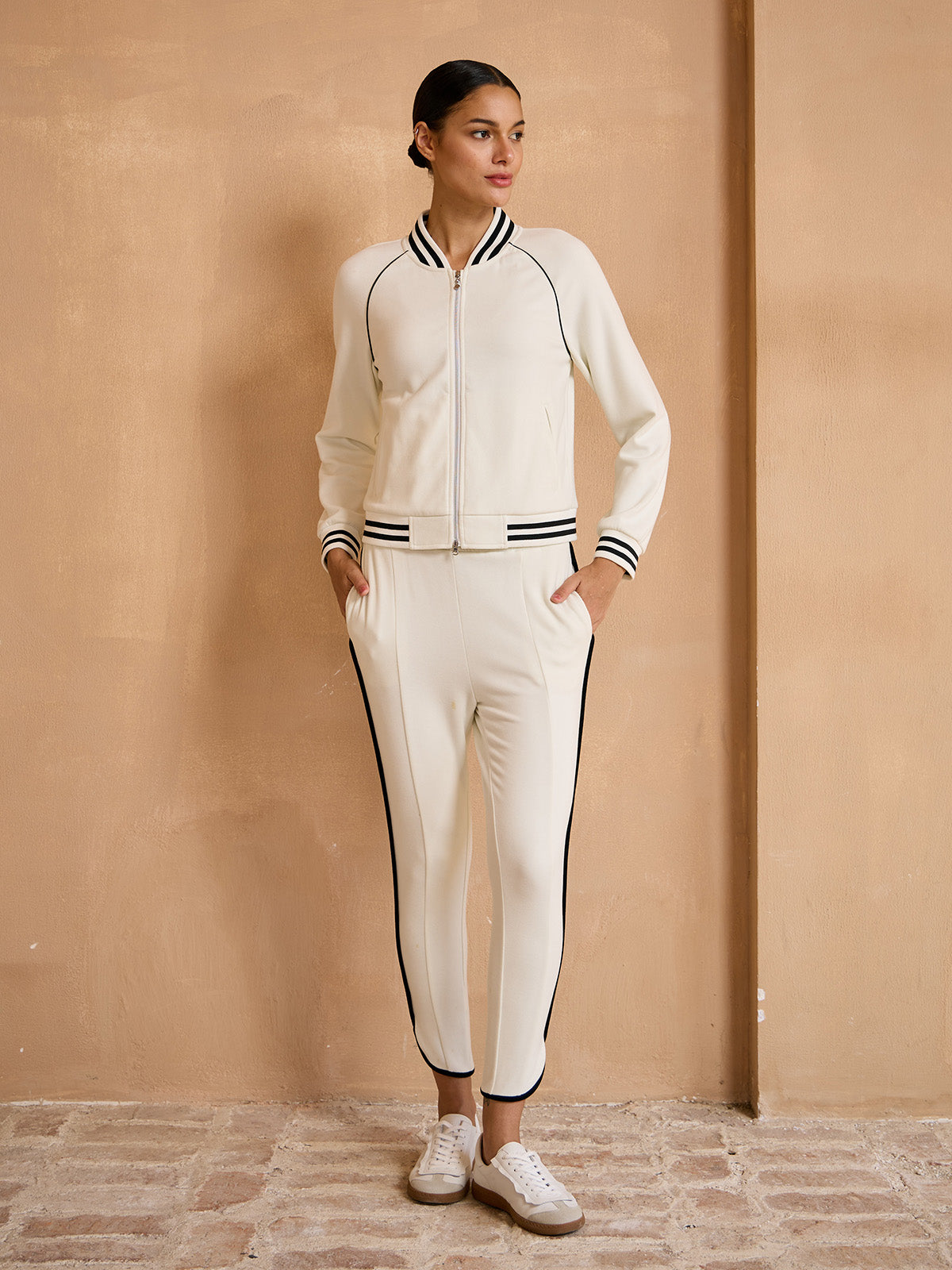 UltraSoft Velour Cropped Trimmed Bomber Jacket