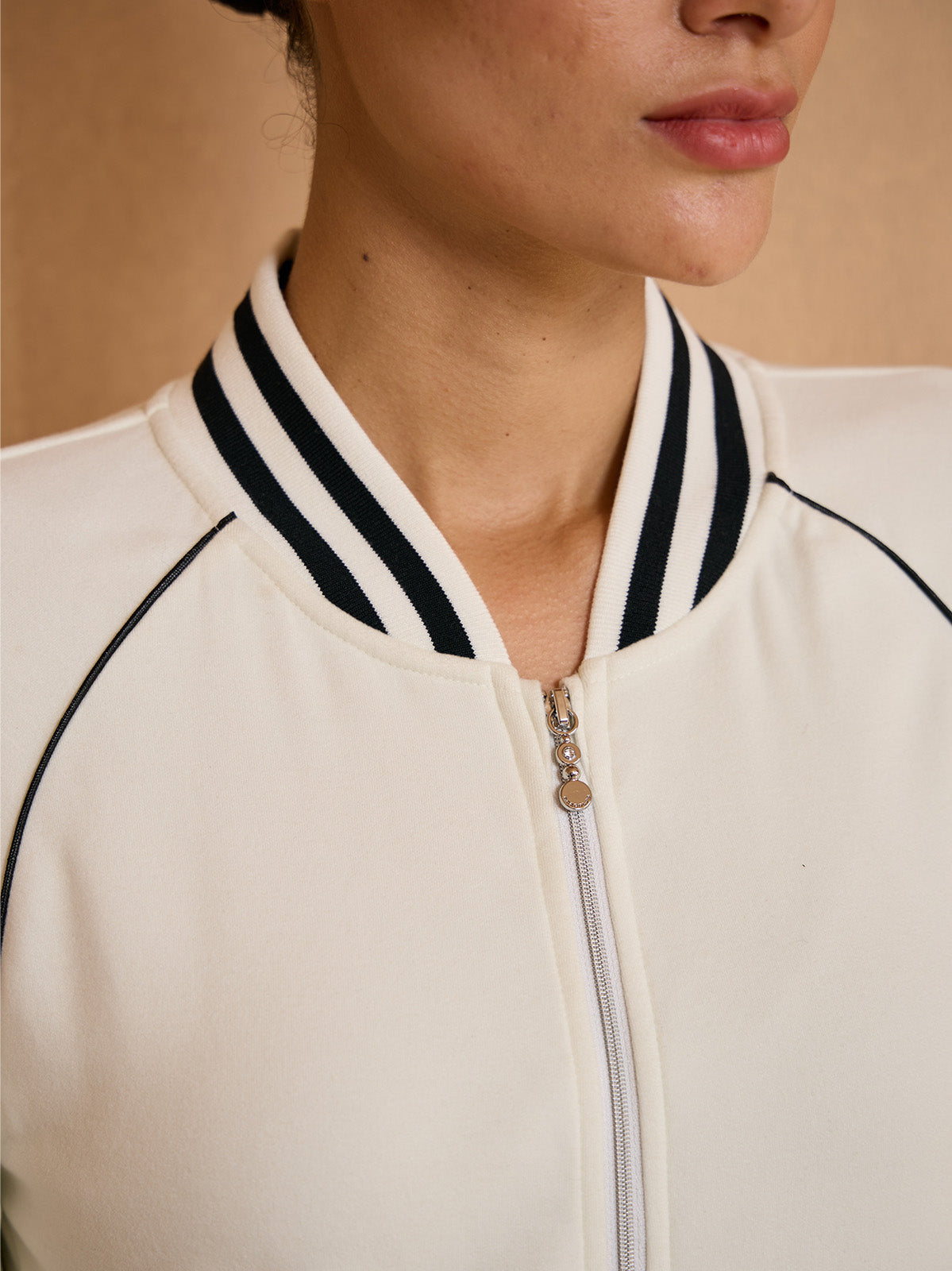 UltraSoft Velour Cropped Trimmed Bomber Jacket